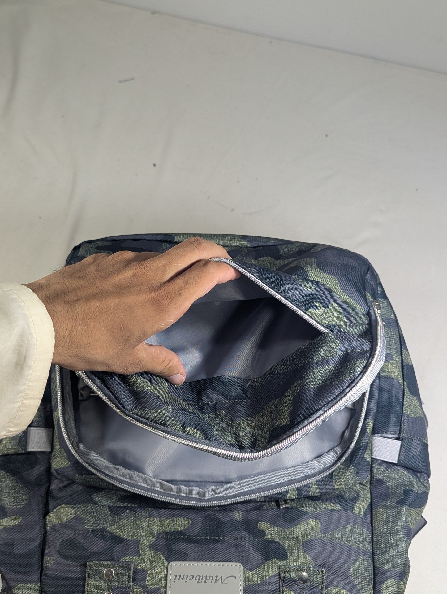 Camouflage baby diaper backpack with Baby bed