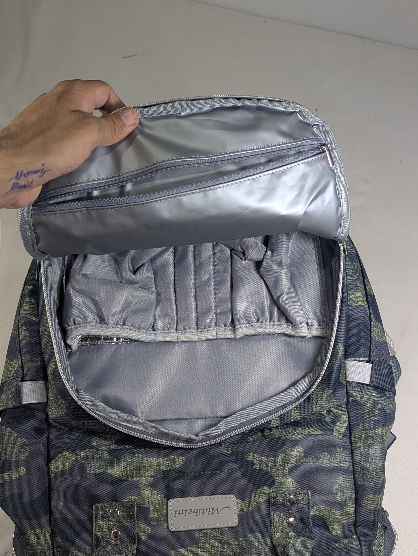 Camouflage baby diaper backpack with Baby bed