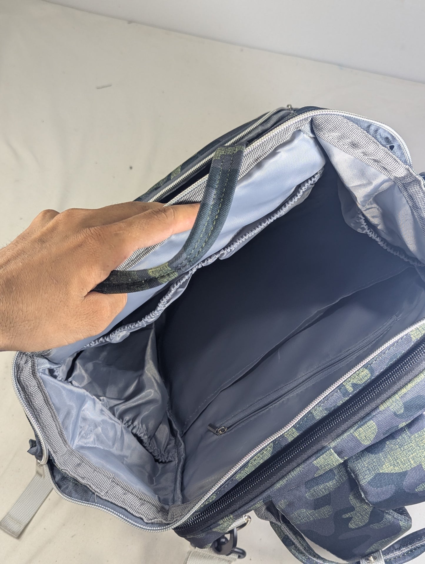 Camouflage baby diaper backpack with Baby bed