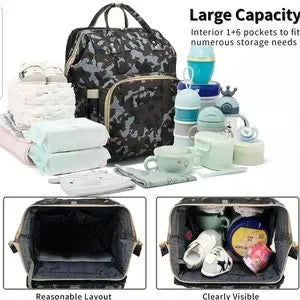 Camouflage baby diaper backpack with Baby bed