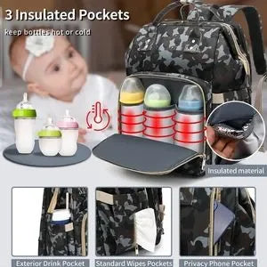 Camouflage baby diaper backpack with Baby bed