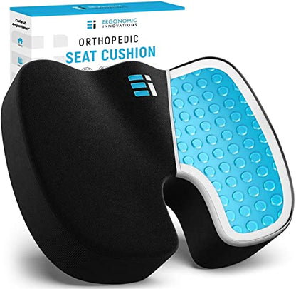 Gel Chair Cushion - Ergonomic Seat for Orthopedic Coccyx, Hip & Back Support -