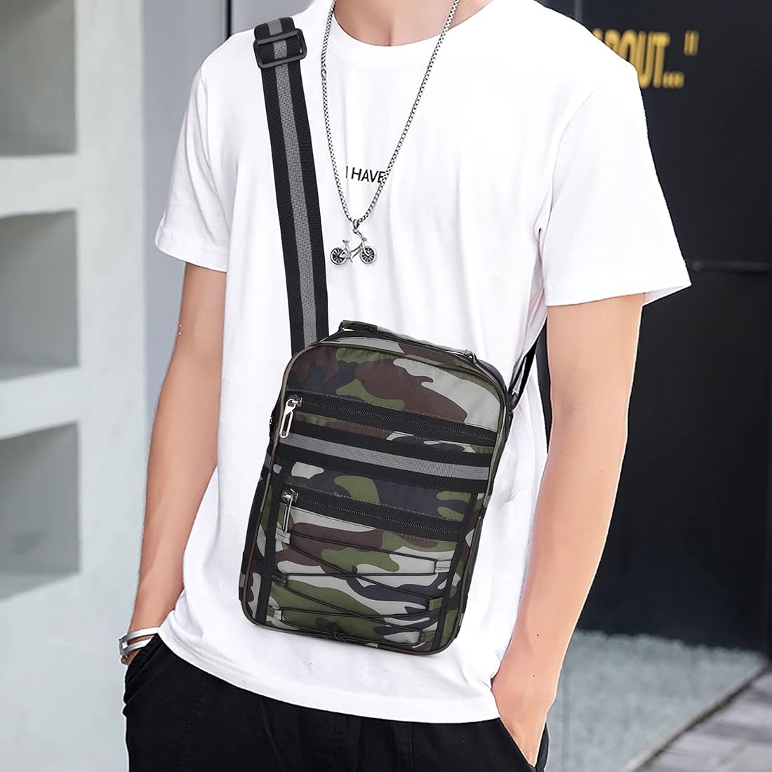Camouflage cross body bag, long strap bag U15