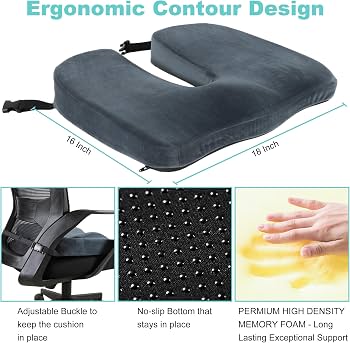 Chair Cushion - Ergonomic Seat for Orthopedic Coccyx, Hip & Back Support