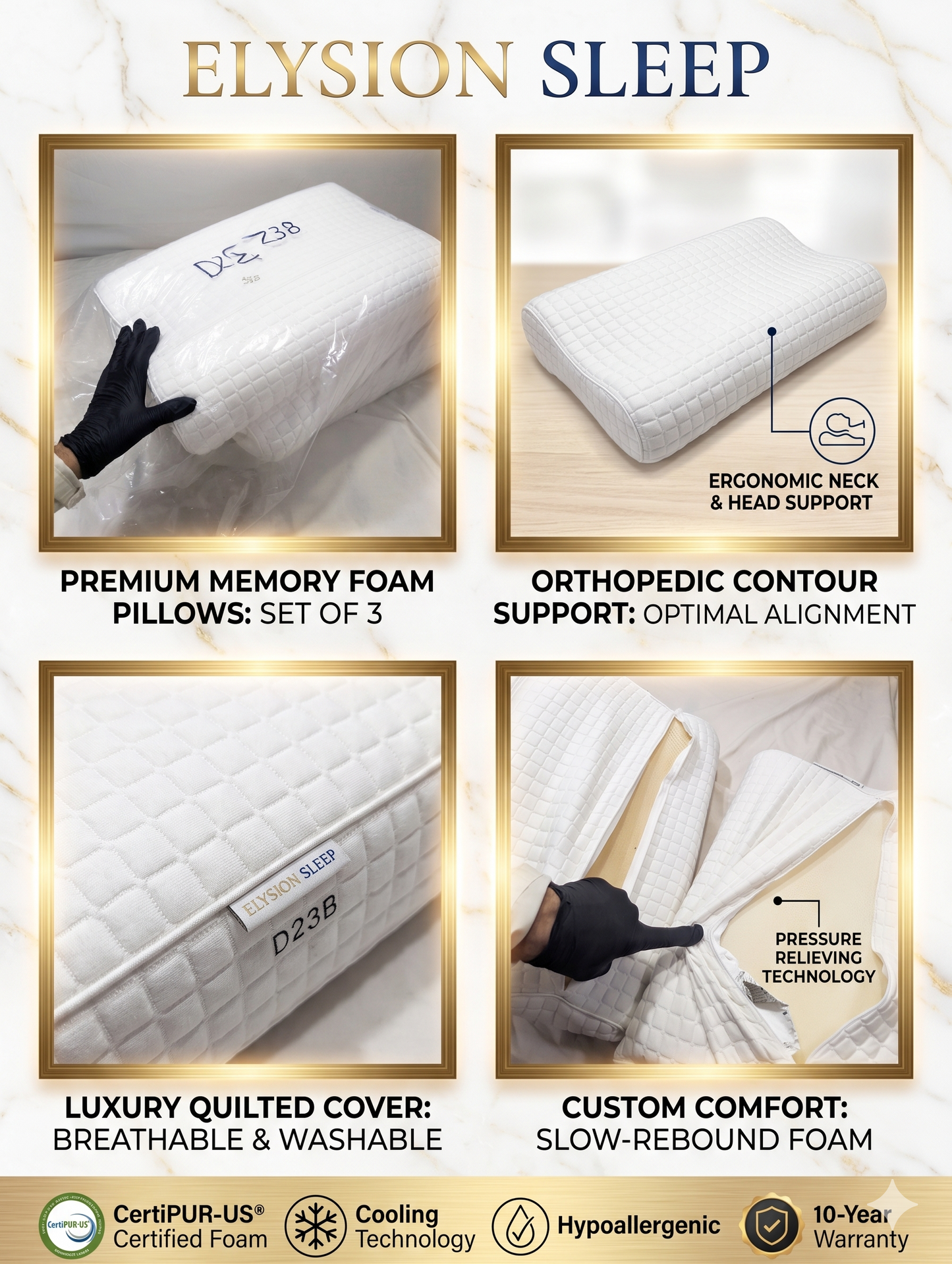 Pack of 03 Imported Authentic Memory foam Pillow P0239