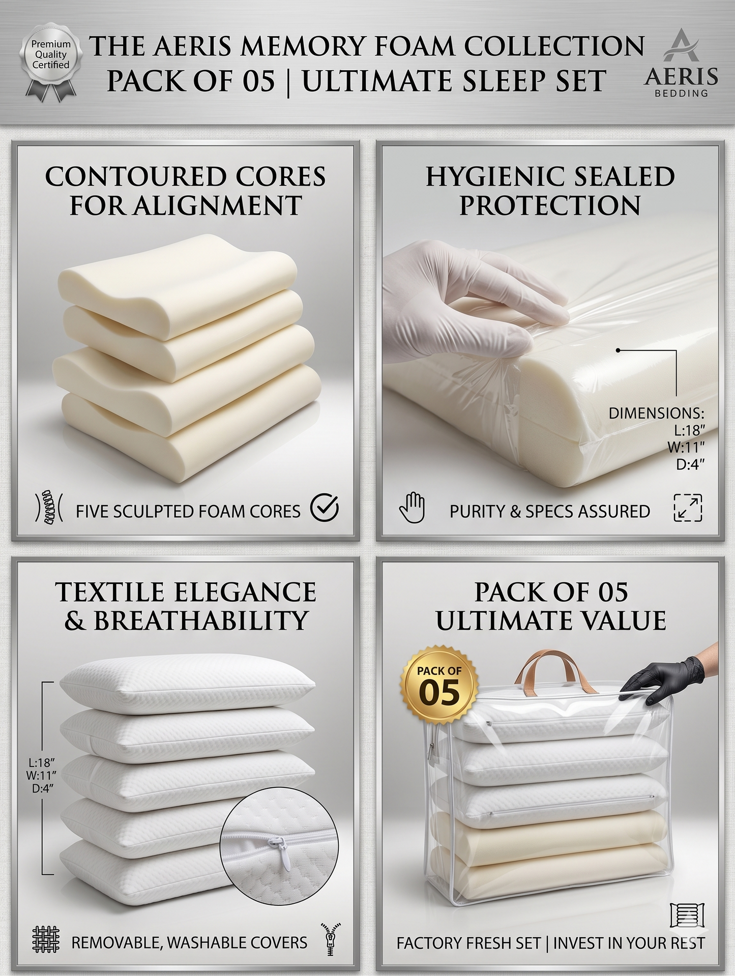 Pack of 05 Imported Authentic Memory foam Pillow P0234