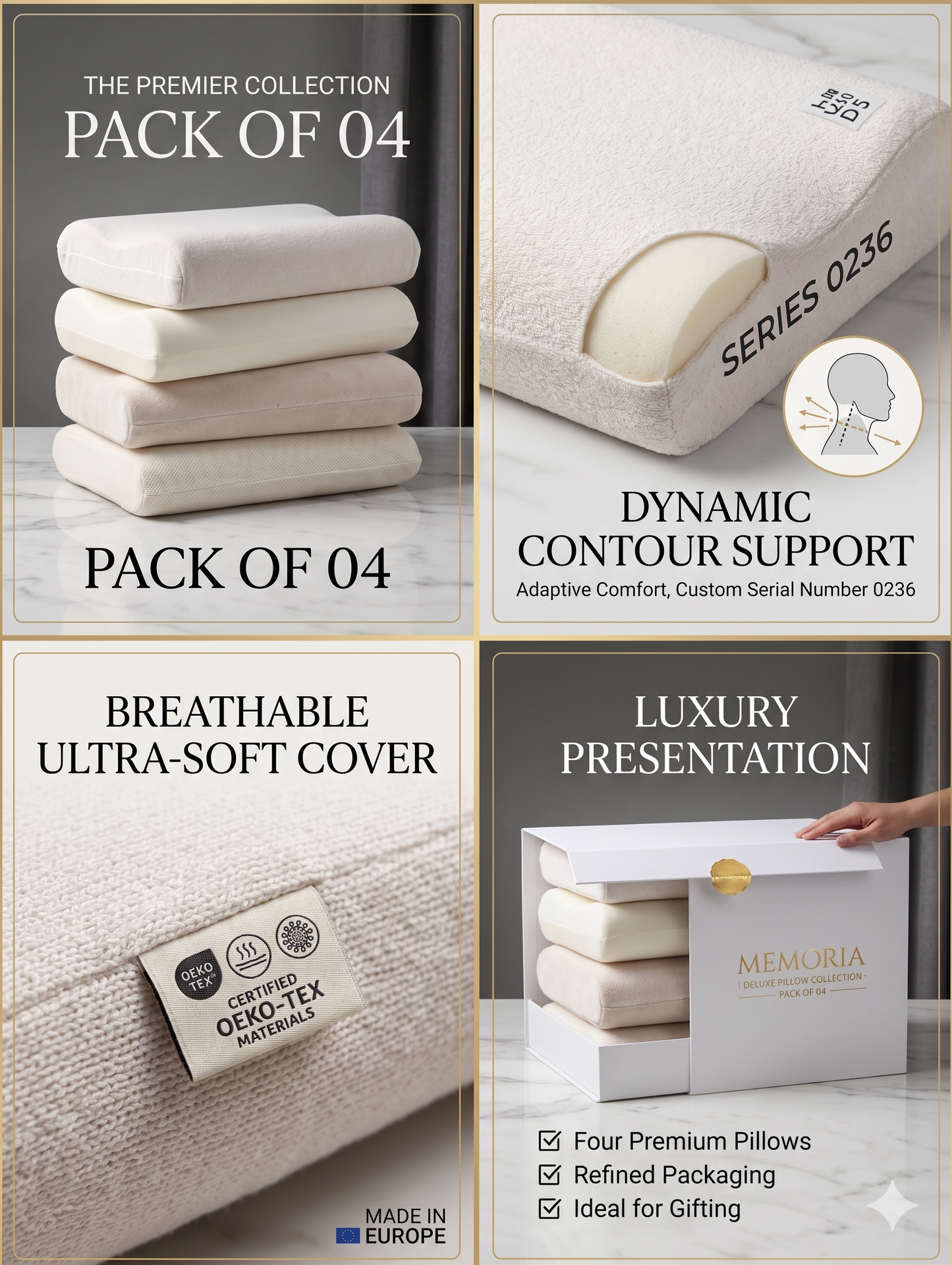 Pack of 04 Imported Authentic Memory foam Pillow P0236
