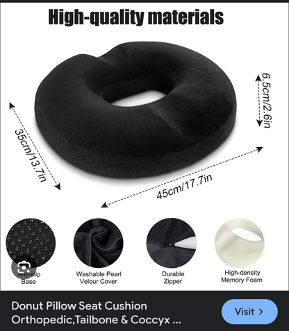 Orthopedic Ring Cushion Made from Memory Foam, Donut Cushion for Relief of Hemorrhoid's (Piles) and Coccyx
