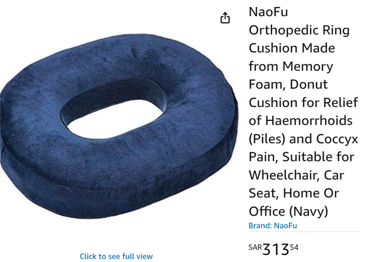 Orthopedic Ring Cushion Made from Memory Foam, Donut Cushion for Relief of Hemorrhoid's (Piles) and Coccyx