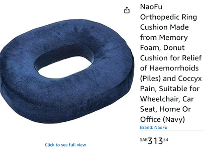 Orthopedic Ring Cushion Made from Memory Foam, Donut Cushion for Relief of Hemorrhoid's (Piles) and Coccyx