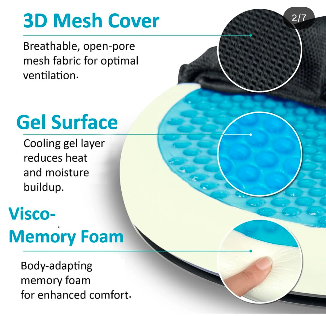 Gel Chair Cushion - Ergonomic Seat for Orthopedic Coccyx, Hip & Back Support -