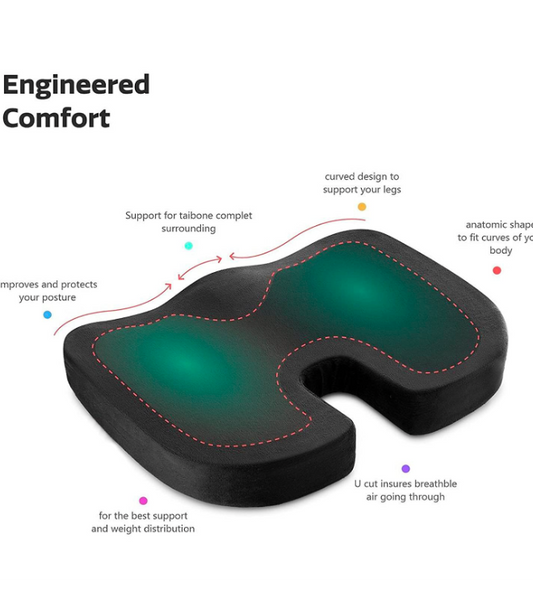 Chair Cushion - Ergonomic Seat for Orthopedic Coccyx, Hip & Back Support -