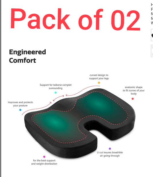 Pack of 02Chair Cushion - Ergonomic Seat for Orthopedic Coccyx, Hip & Back Support -