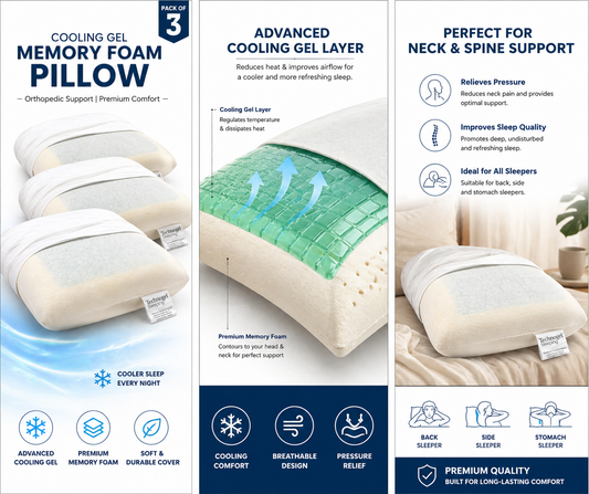 GEL Pack of 03 Imported Lot Memory foam Pillow P0196