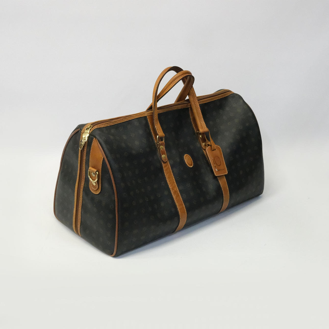 Vintage Patterned Korean Duffel Bag with PU Leather Trim Ab3