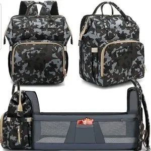 Camouflage baby diaper backpack with Baby bed