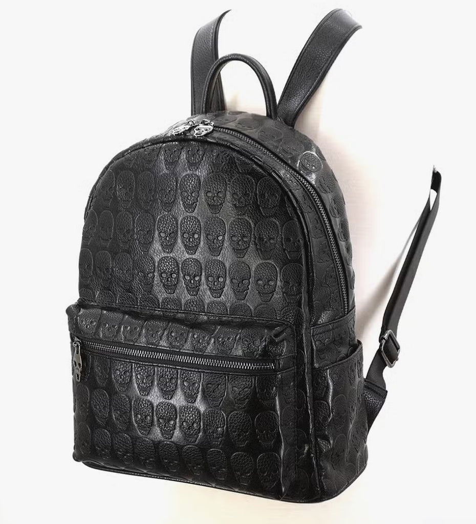Skull pattern leather backpack